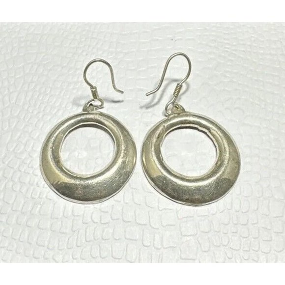 Signed Taxco Mexico Sterling Silver Hoop Earrings Dangle TR-77 - Picture 2 of 6